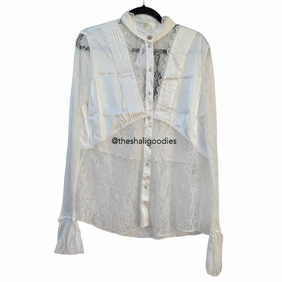 AJE Veil Lace Shirt Ivory White Button Down Top - Picture 6 of 11